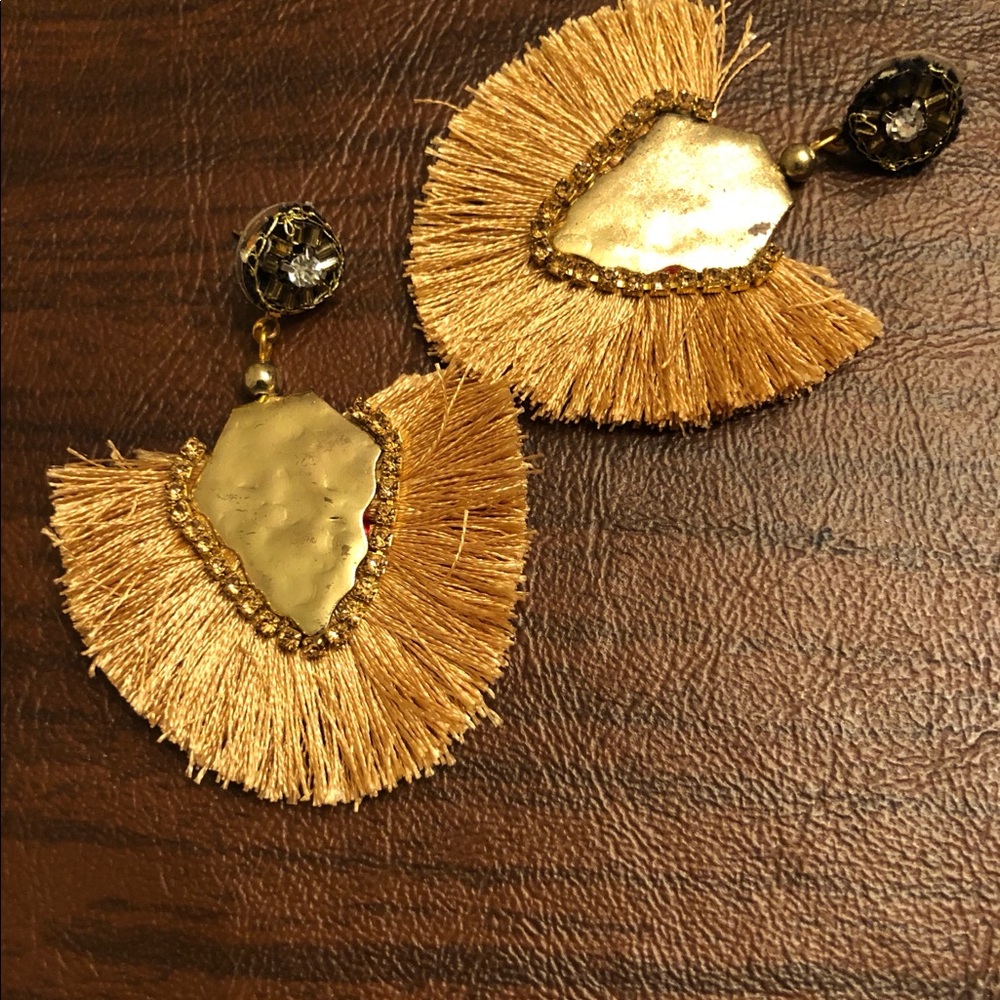 SOLD! Gold Fringe Aztec Style Earrings